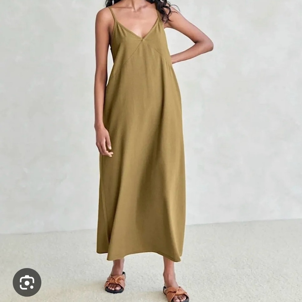 Jenni Kayne Riviera Slip Maxi Dress Textural Raw Silk Safari M